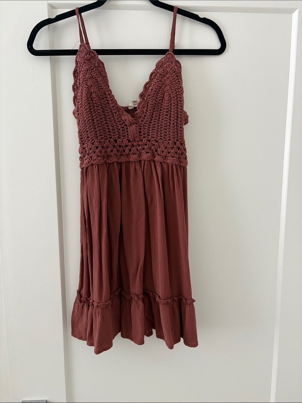 Blush Crochet Bodice Spaghetti Strap Mini Dress - Rust